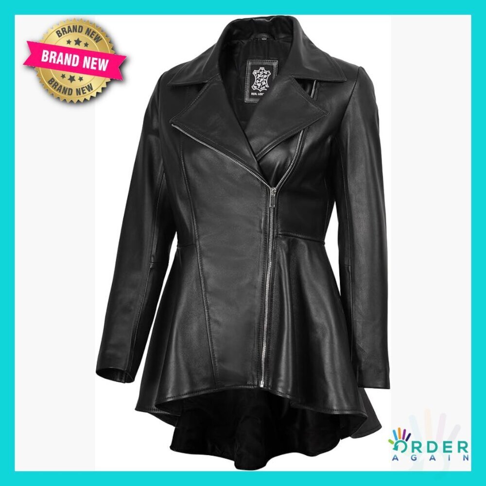 Peplum Leather Jacket Lambskin Real Elegant Chic Casual Asymmetrical Zipper
